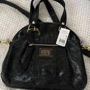 Coach Black Leather Satchel with Gold Accents
